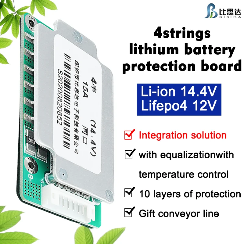 Bisida 4S 14.4V/12V BMS Lithium/Lifepo4 Battery Protection Board with Balanced Li-Ion Battery 18650 Battery Pack