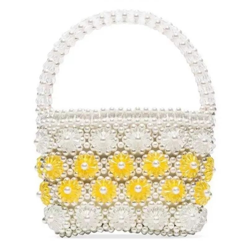 Beaded Bag Pearl Flower Handbag Acrylic Evening Women Famous Brand Vintage Clutch Purse Bucket Designer High Quality Exquisite