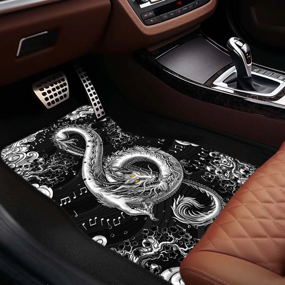 1pc/2pcs/4pcs Multi-purpose Car Floor Mats Creative Auspicious Cloud Music Note Silvery Dragon Luxury Universal Front And Rear S