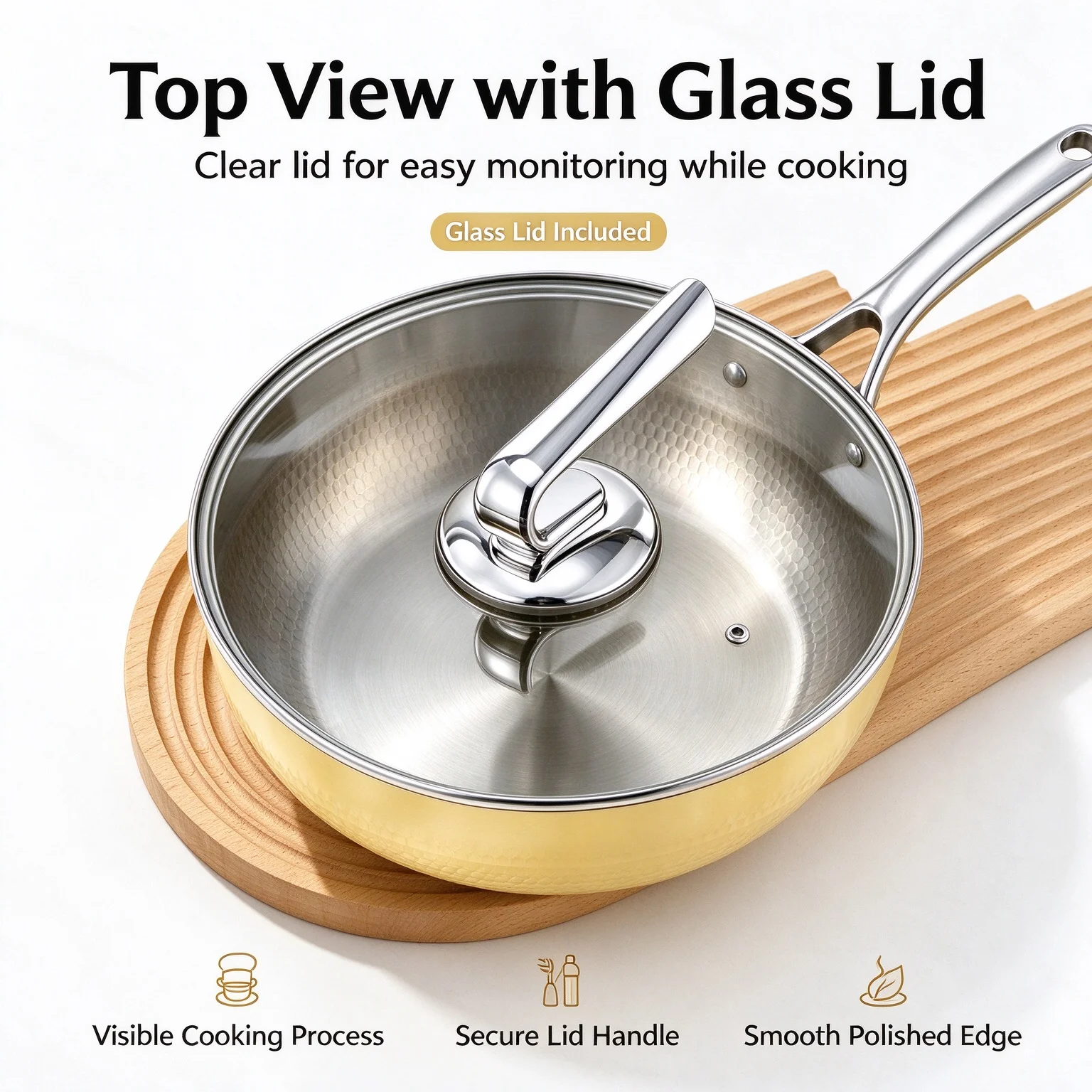 Pure Titanium Flat Bottom Wok Uncoated Non-Stick Wok Multifunctional Deepening Wok