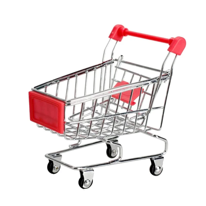 Supermarkt Handtrolley Mini Winkelwagen Desktop Decoratie Creëren Handwerk Ornamenten Opslag Speelgoed Cadeau Nieuw 2023