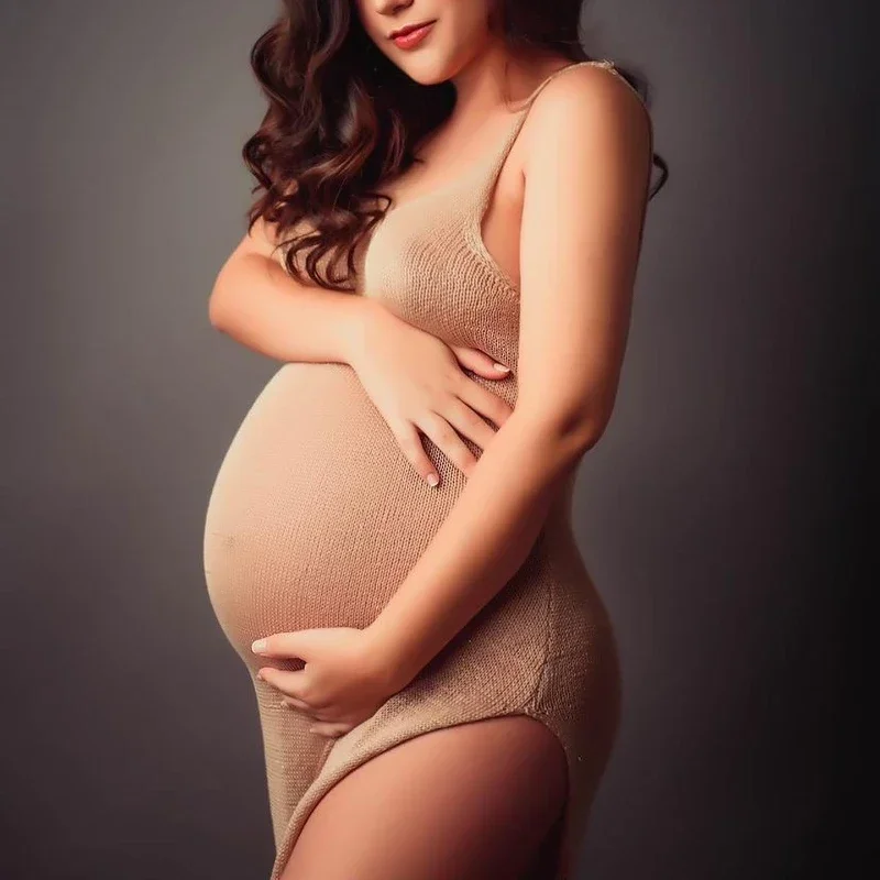 Dzianinowa fotografia ciążowa sukienki na ramiączkach kobiety w ciąży Baby Shower sukienki sesja zdjęciowa szata odzież rekwizyty akcesoria