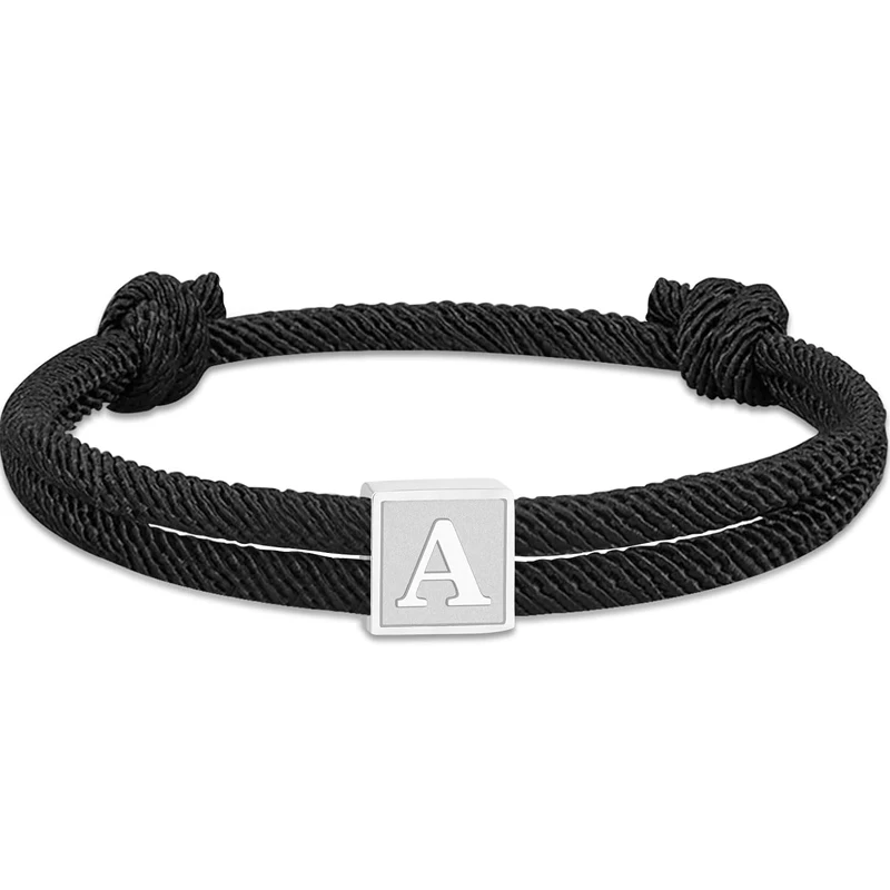 

Handcrafted Braided Rope Initial Bracelet For Men Graduation Easter Basket Gifts, Stainless Steel A-z Letters Charm Bracelets