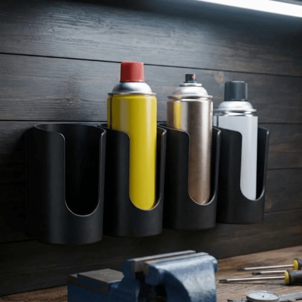 Practical 4 Slots Spray Bottle Holder Wall Mounted 3D Printed Spray Can Holder Space Saving Plastic Paint Can Holder Shop