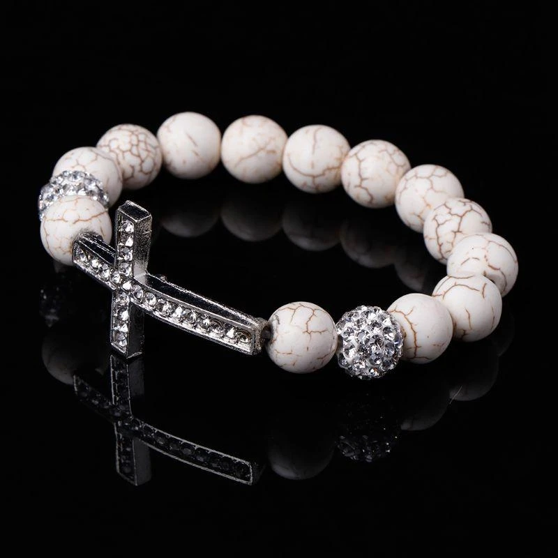 White Stone Beads for Cross Diamond Bracelet Rosary Gift for Any Occas