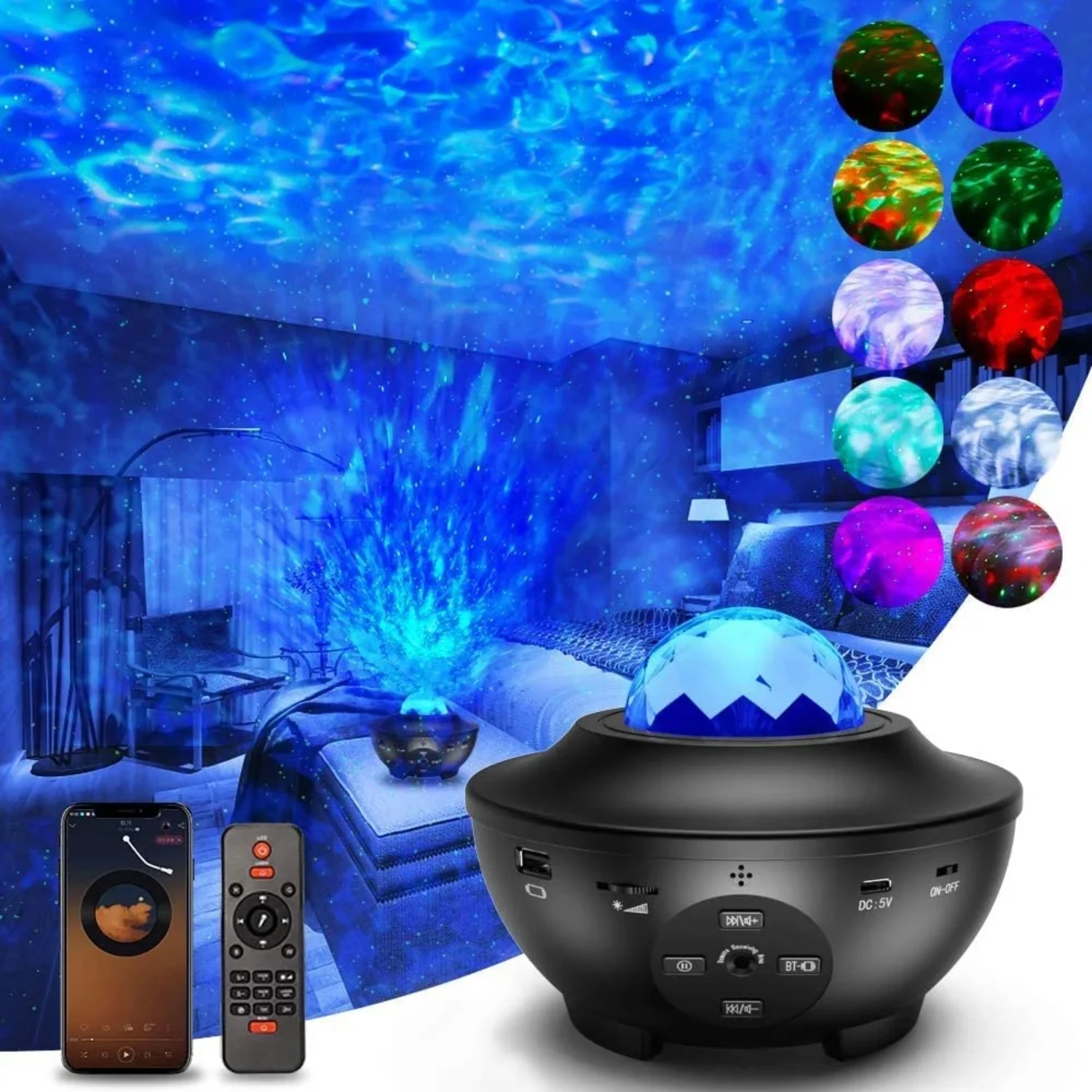 

New Starry Projector Night Light Ocean Wave Music Speaker Nebula Cloud Ceiling Lamp Decoration Birthday Gifts Party