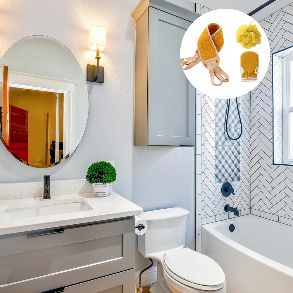 3 قطع من مجموعة أدوات تنظيف الحمام، منشفة خلفية طويلة ممتازة للتنظيف العميق، إسفنجة حمام، منشفة استحمام محمولة #4