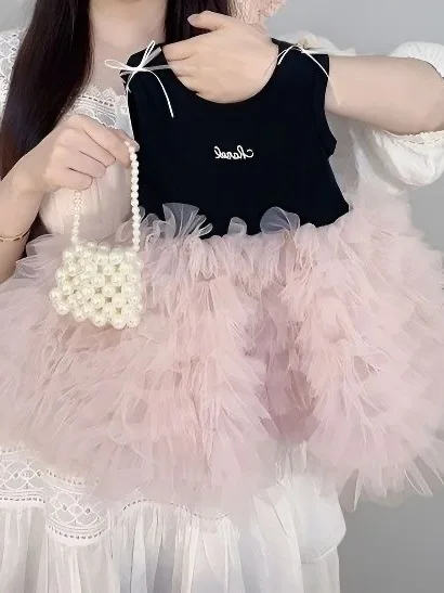 甘いプリンセススタイルの夏用ドレス-女の子用-ノースリーブ-花柄-蝶結び-チュチュドレス-可愛い子供服-幼児女の子用