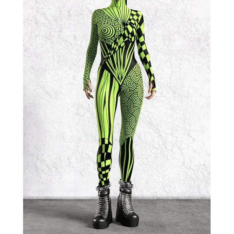 Cyber Punk Art Onregelmatige Lijnen Jumpsuit Vakantiefeest Cosplay Bodysuit Kostuum Halloween Toont Mannen Vrouwen Performance Zentai Pak