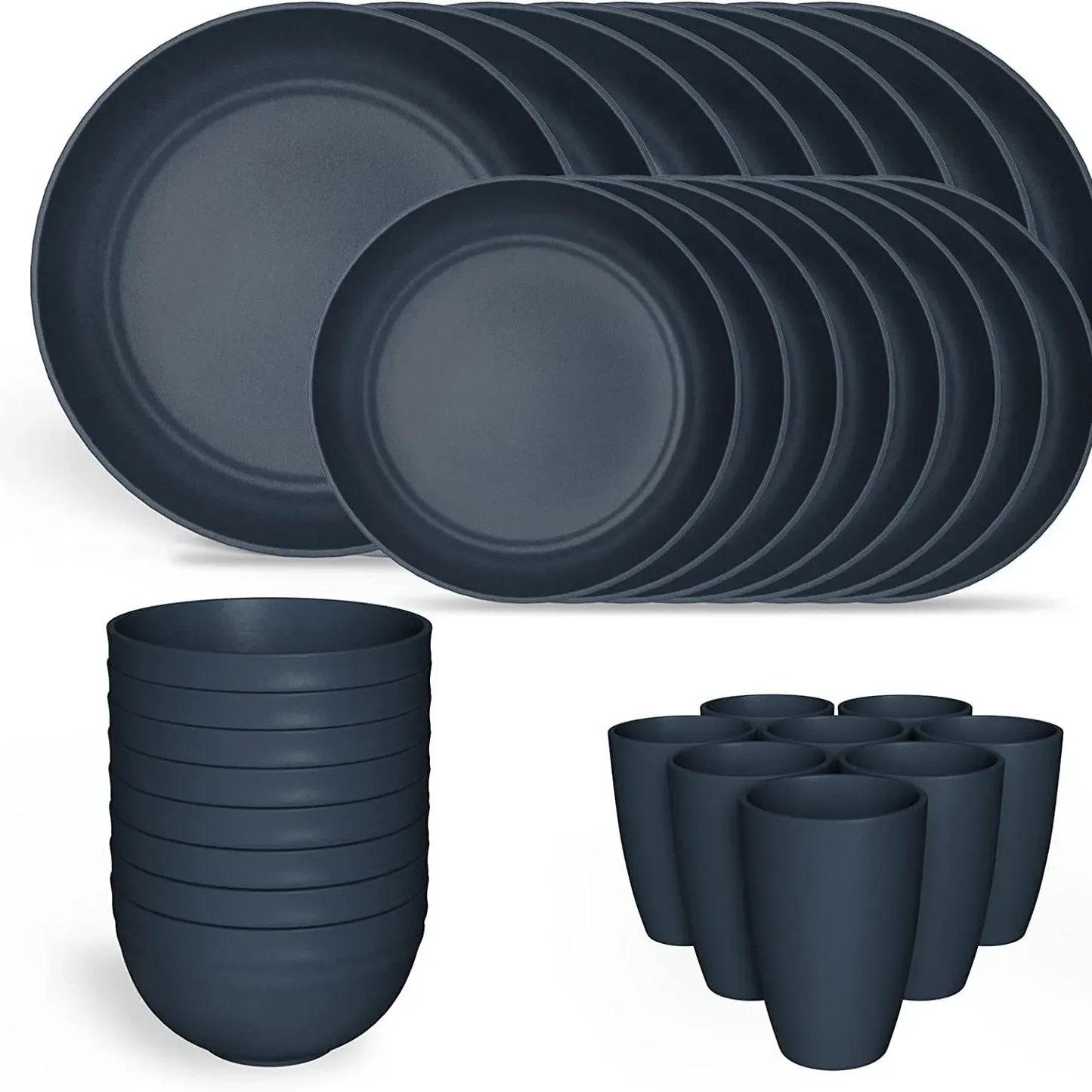 

32 PCS Black Bowl Plate Cup Set Creative Wheat Straw Home Party Outdoor Picnic Fall Protection Tableware Cutlery Set