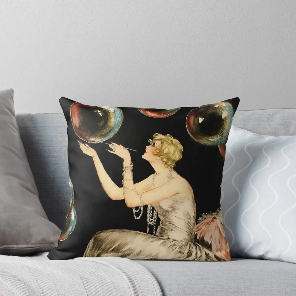 Enchanting Whimsical French Art Deco Woman Fashion illustration Throw Pillow Elastic Cover For Sofa Pillow