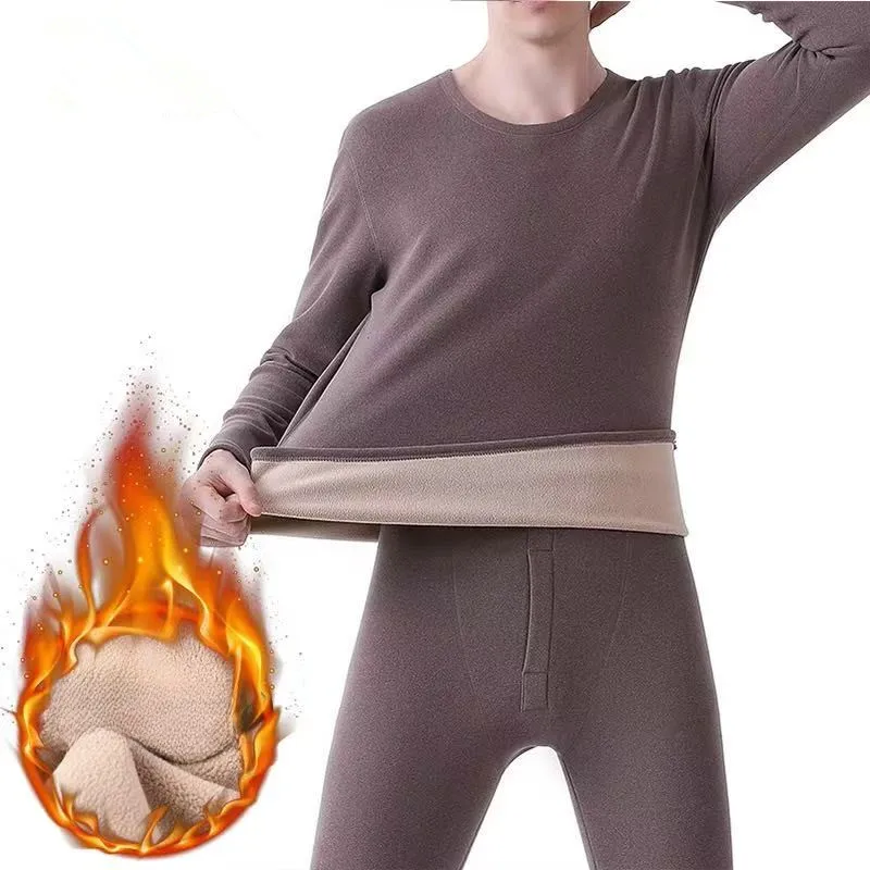 New Design Thermal Underwear Men's Winter Set Casual Solid Color Elastic Adult Camel Hair Thick Base Layer Thermal Clothing Man