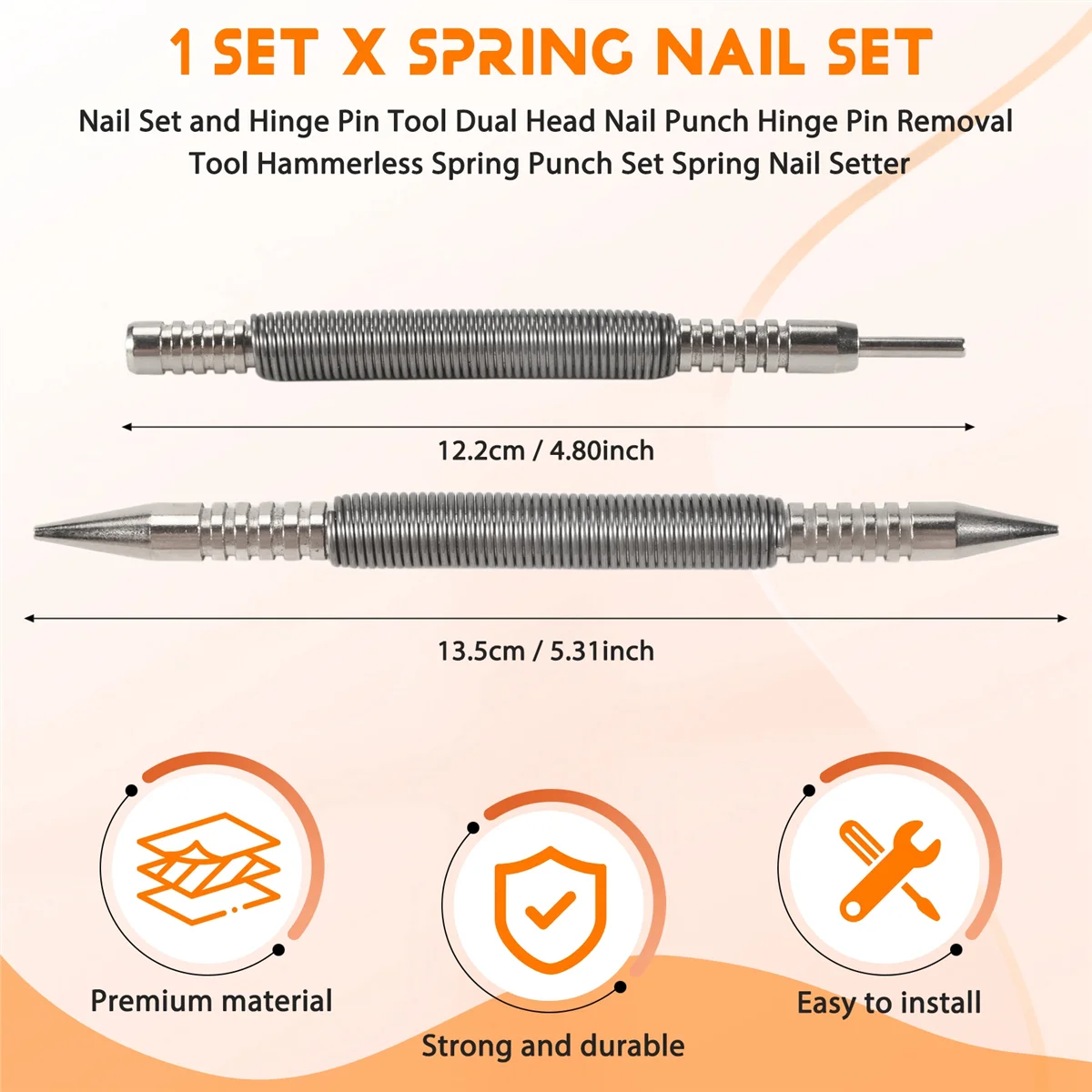 AB53 Nail Set and Hinge Pin Tool Dual Head Nail Punch Hinge Pin Removal Tool Hammerless Spring Punch Set Spring Nail Setter