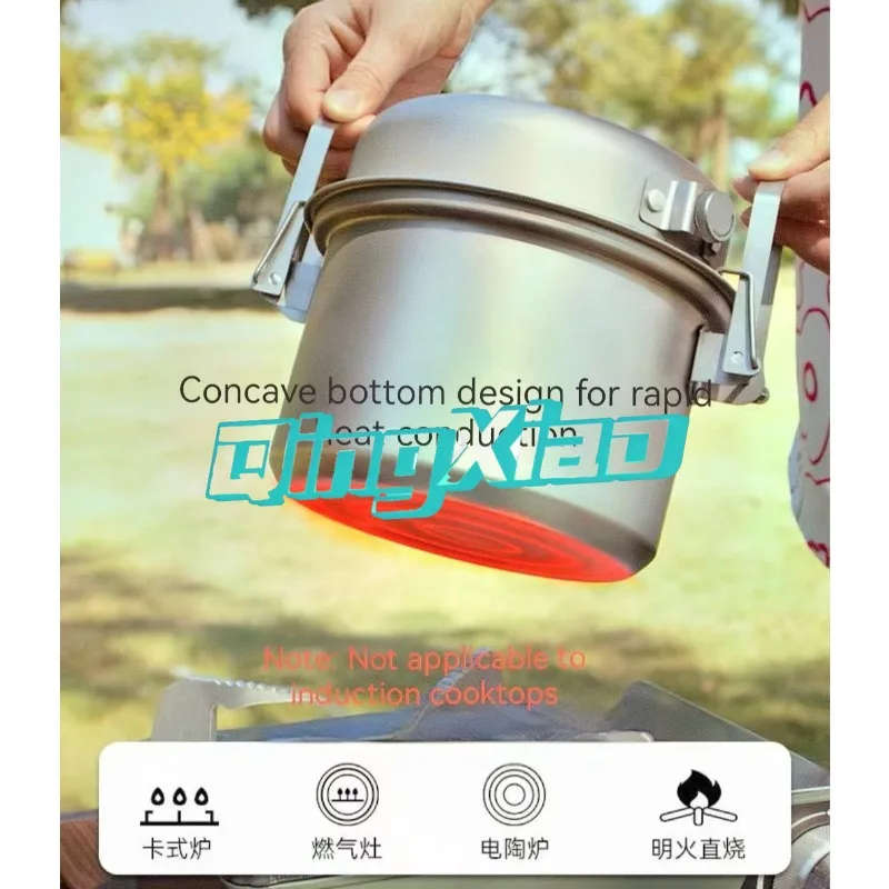 Outdoor 304 Stainless Steel Multifunctional Camping Cookware Pot For Steaming Frying Cooking Rice Portable Nesting Design