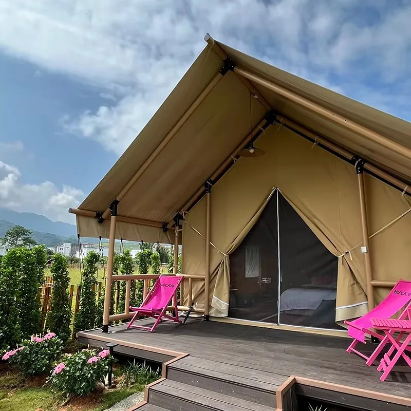 Luxury Safari Tent 2 People Glamping Lodge With Bathroom Look Like Houses Waterproof Canvas Outdoor Resort Camping Marquee Shelt