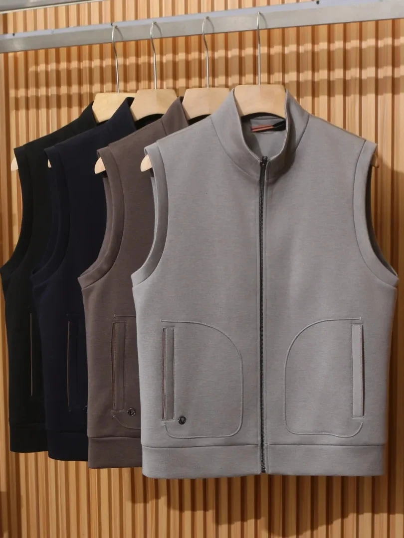 

Italian Luxury Knitted Wool Blend Casual Collarl Vest for Men Autumn 2025 Stand Fit Zipper Closure Color