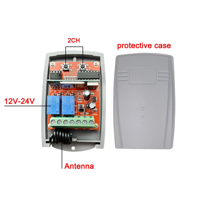 For SCS SENTINEL Remote Control Receiver 12V 24V 2CH 433MHz Garage Door Remote Control Wireless Transmitter Receiver 433.92MHz