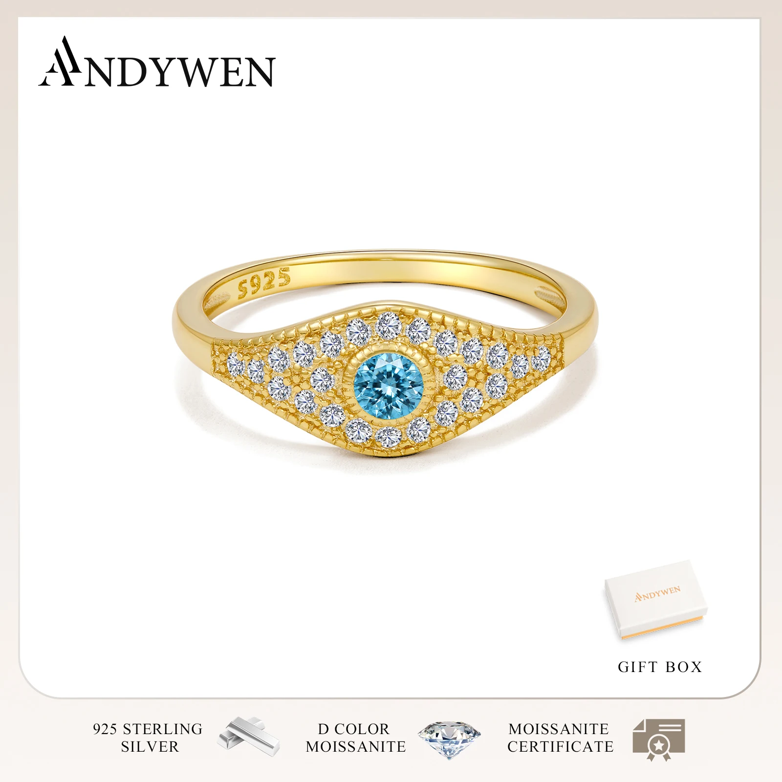 

ANDYWEN 925 Silver Round 1.25mm D Color Sparkling Moissanite VVS1 Ring Luxury Jewelry for Women Anniversary Wedding Gift