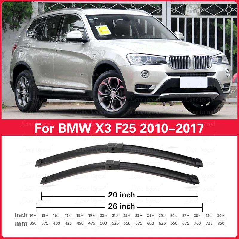 مجموعة شفرات الممسحة الأمامية والخلفية لسيارات BMW X3 F25 2010-2017 2011 2012 2013 الزجاج الأمامي النافذة الأمامية والخلفية 26 "+ 20" + 13"
