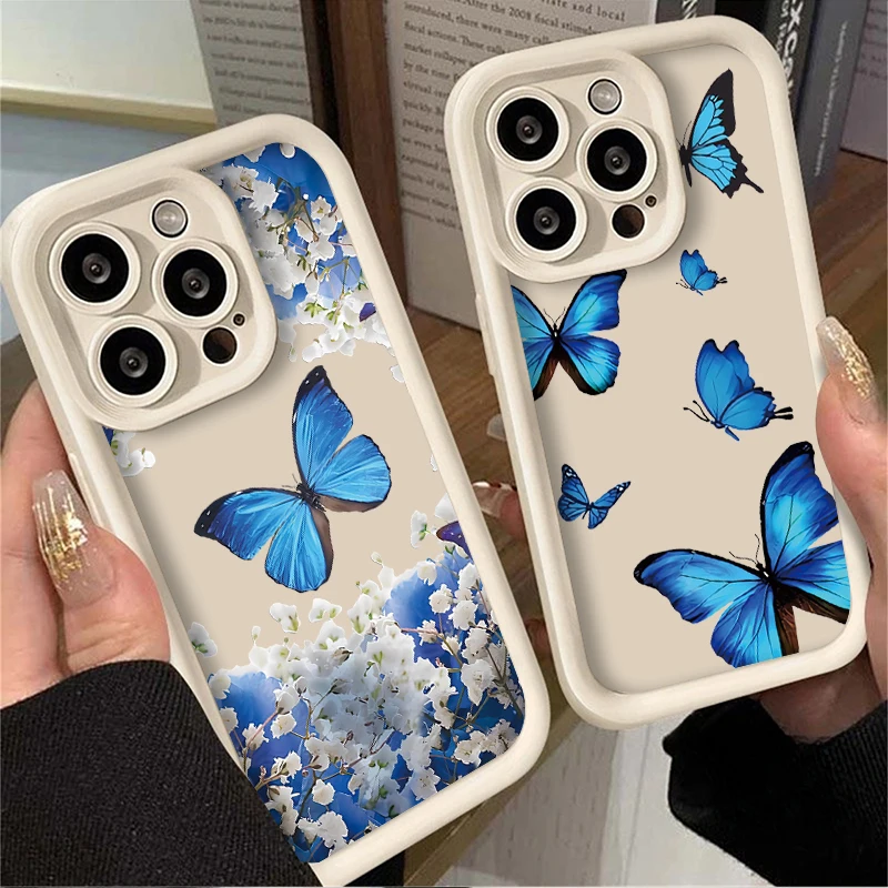 Blue Morpho Butterfly Printing Protective Case For iPhone 16 15 14 13 12 11 Pro Max X XS X S Max XR SE 2020 7 8 Plus iphone16