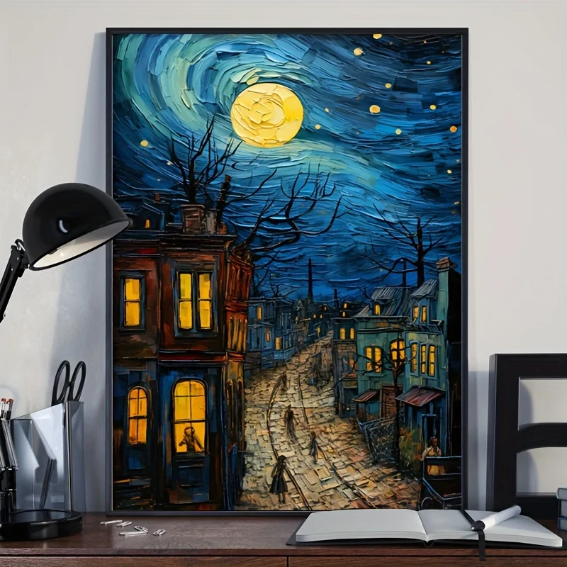 1pc Van Gogh's Depiction Of City Life Oil Painting Canvas Wall Art,Bathroom Living Room Home Wall Decor, No Frame