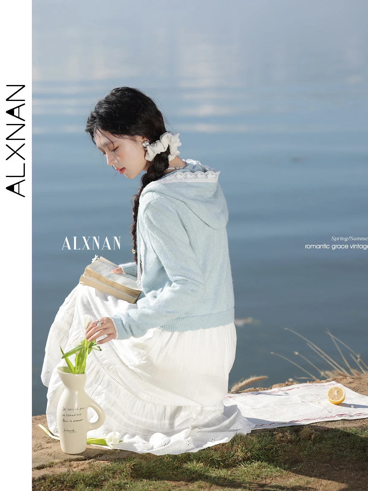 ALXNAN レディース ホワイト スカート レーストリム 軽量 レイヤード Aライン スカート エレガンス ロマンチック 旅行 通勤 女性スカート L52990