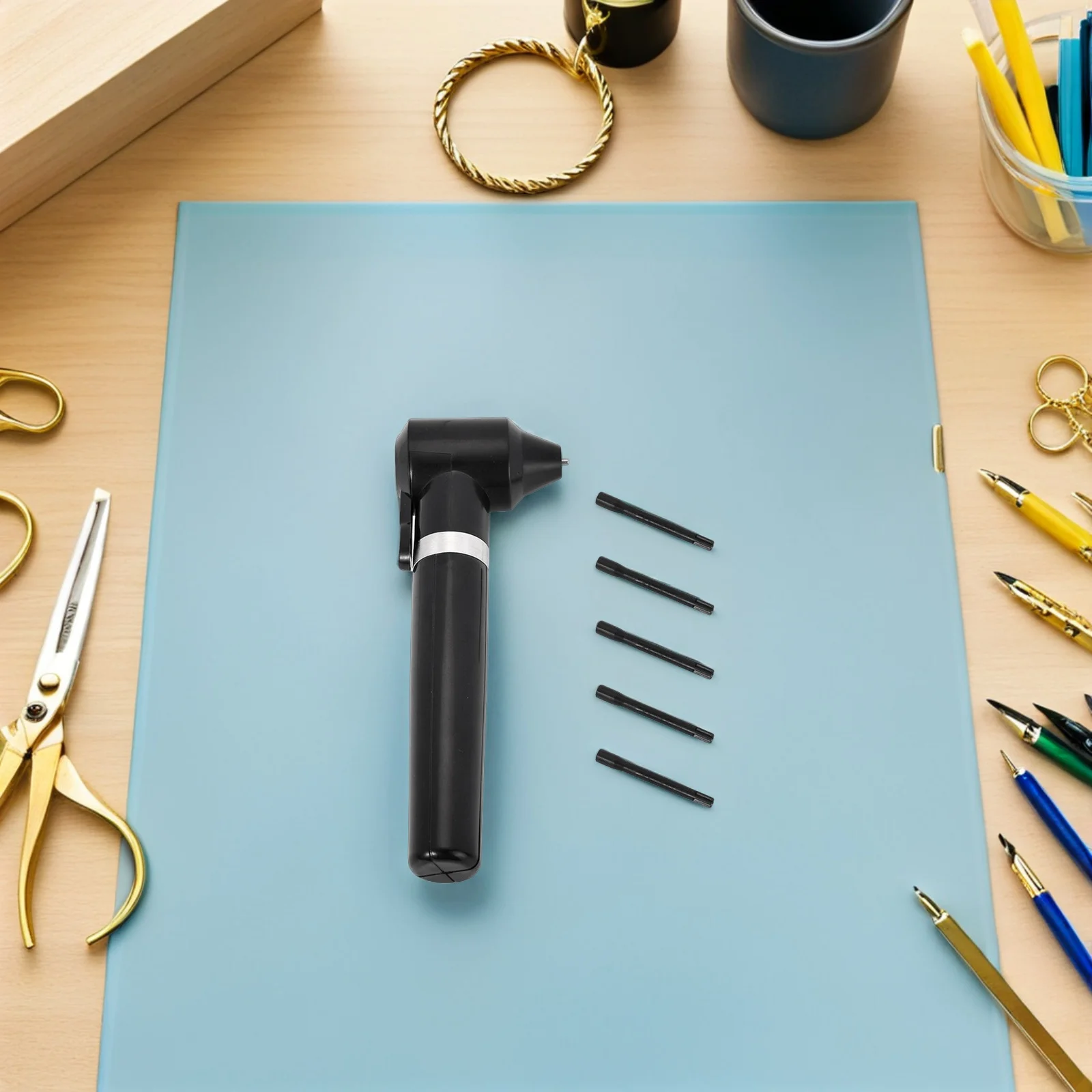 

1pc Electric Pigment Mixer With 5 Replacement Sticks Abs Stirring Tool For Ink Coloring Blender Lightweight Durable For