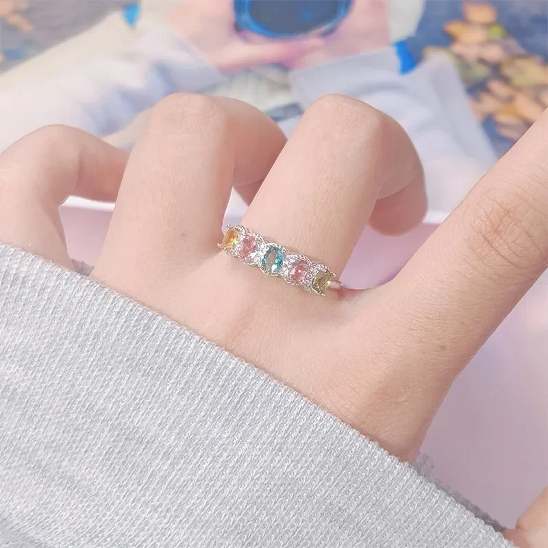 Live color treasure explosion natural tourmaline ring women's s925 sterling silver gemstone index finger ring Xiaohongshu