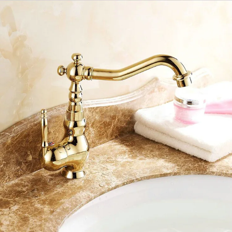 Brass titanium plated gold-plated washbasin hot and cold faucet