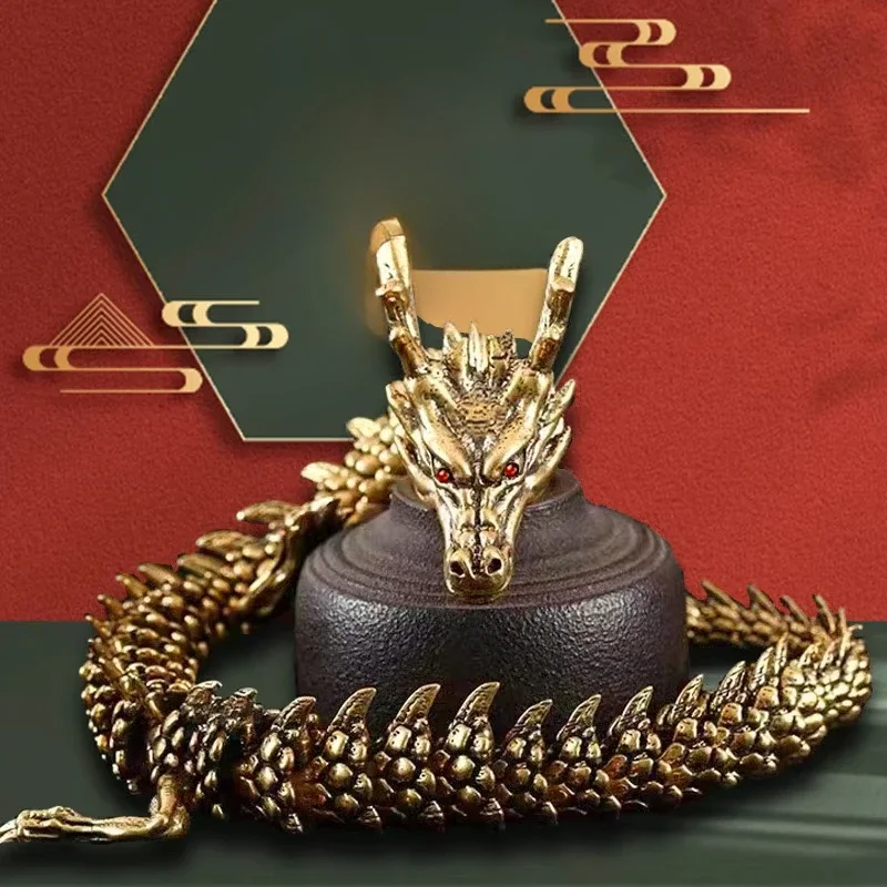 3D Dragon Statue Ornament Moveable Body Joints Antique Brass Lucky Dragon Desktop Office Ornament Crafts Home Decoration Gifts