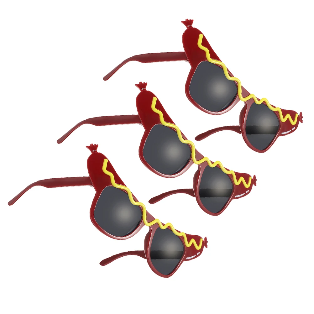 

3 Pcs Fun Dress up Glasses Lightweight Hot Dog Shaped Sunglasses Party Accessories Clown Decorative Kids Mirror Plastic Round
