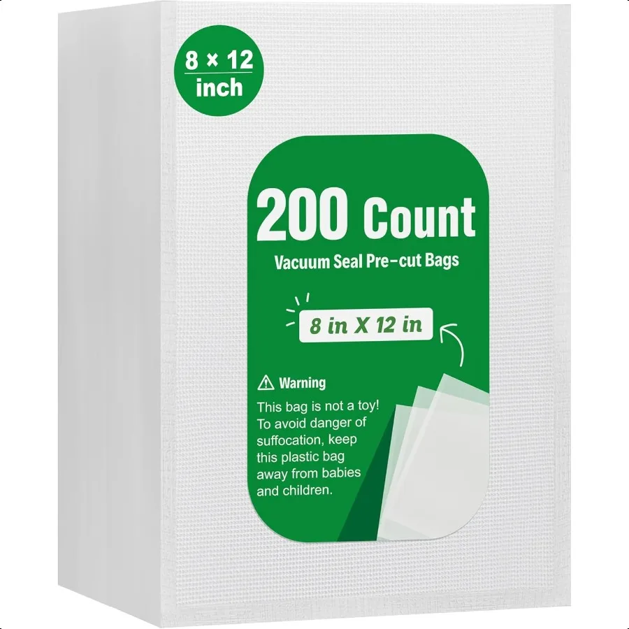 

200 Count Vacuum Sealer Bags Quart 8 x 12 inch for Seal a Meal Commercial Grade BPA Free Heavy Duty Precut Seal Bags Food Vac B