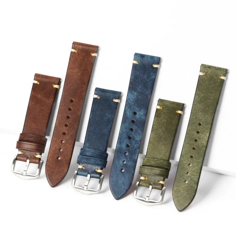 Vintage Genuine Leather Strap 18mm 19mm 20mm 21mm 22mm 23mm 24mm Cowhide Watch Band for Panerai for Omega Universal Wristband