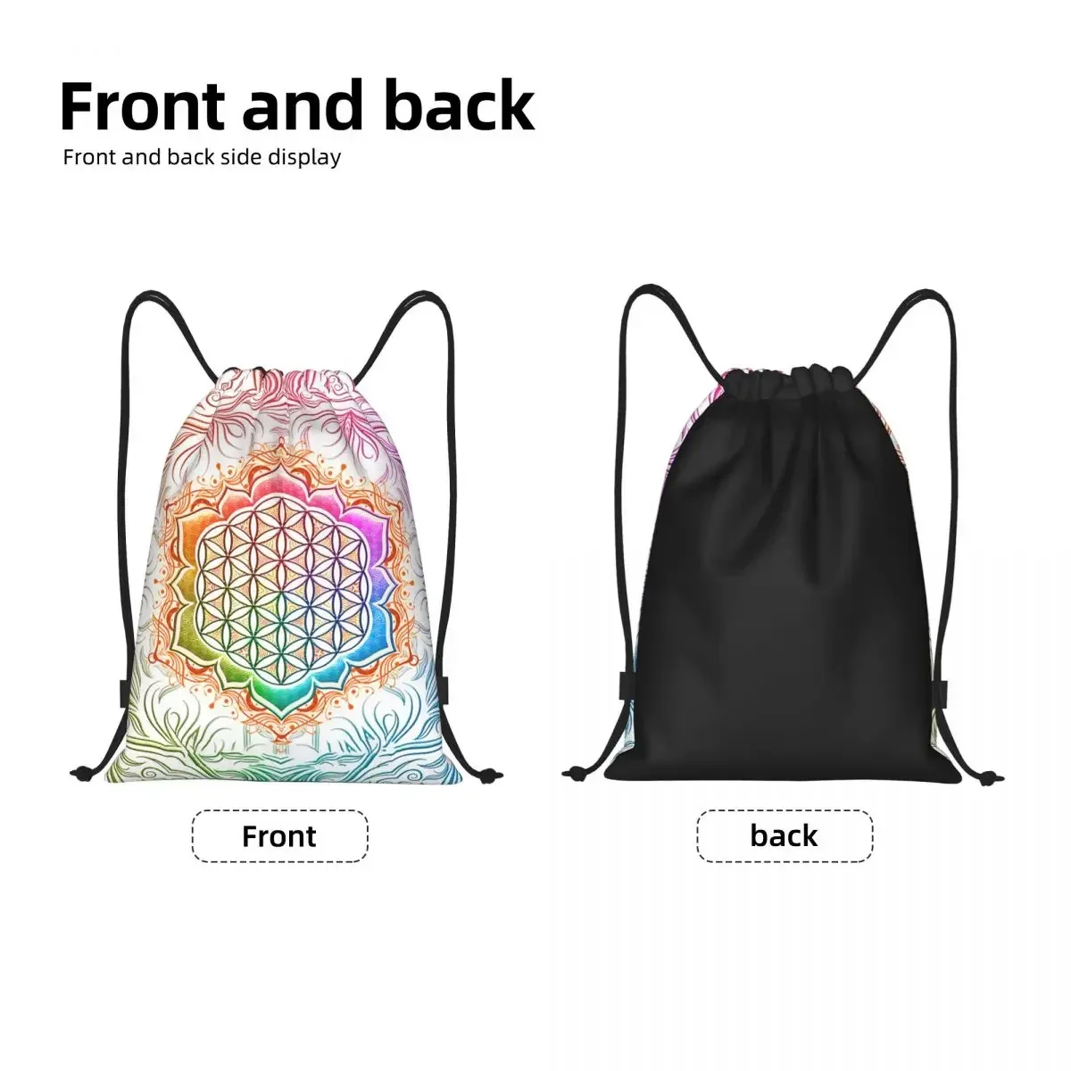 Custom Flower Of Life Lotus Drawstring Bag Women Men Lightweight Sacred Geometry Mandala Sports Gym Storage Backpack