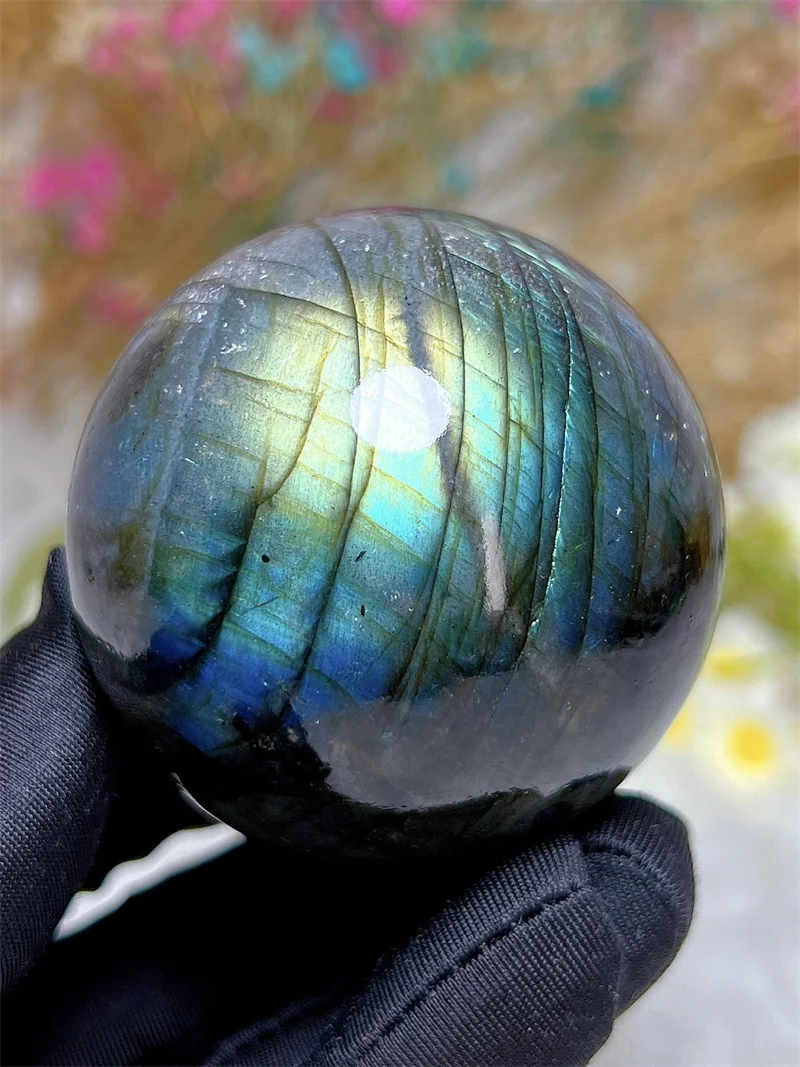 Natura Crystal Blue Labradorite SPhere With Rain Bow Free Form  Carving Reiki Healing Stone Home Decoration Exquisite Gift