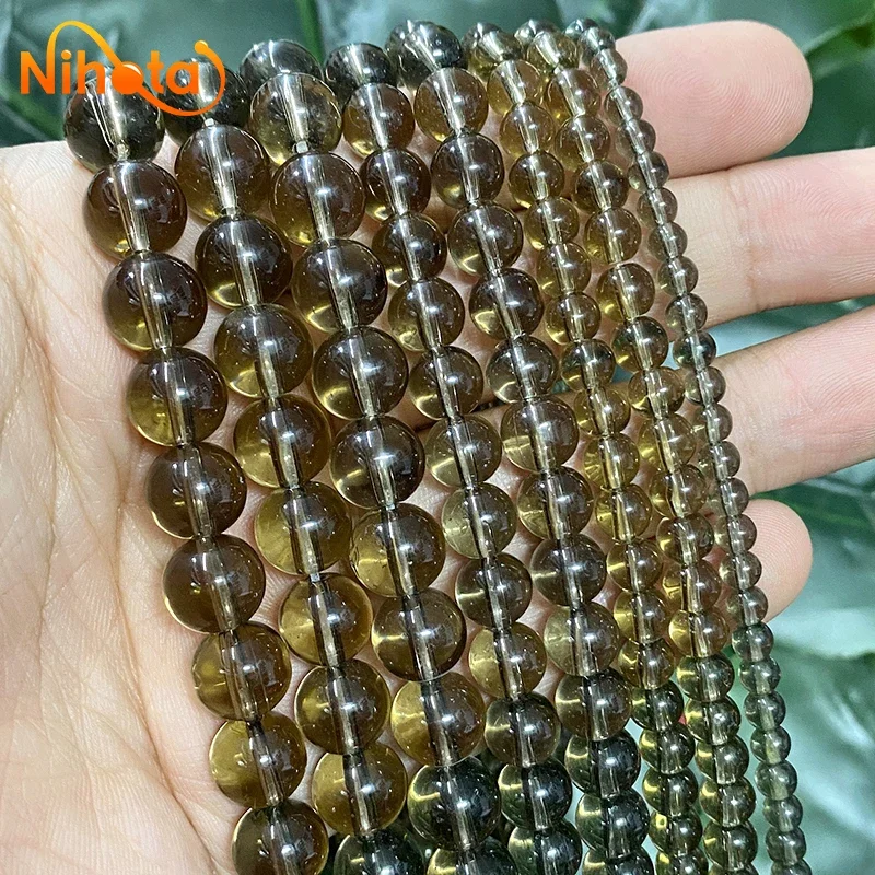 Natural Smooth Brown Crystal Quartz Round Loose Stone Beads DIY Bracelet Necklace 15'' Strand 4/6/8/10/12mm For Jewelry Making