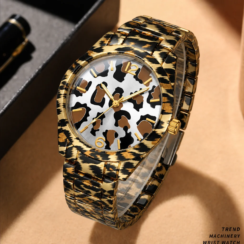 Ladies' fashion women's watch, leopard print strap, elegant retro daily leisure commuting versatile style