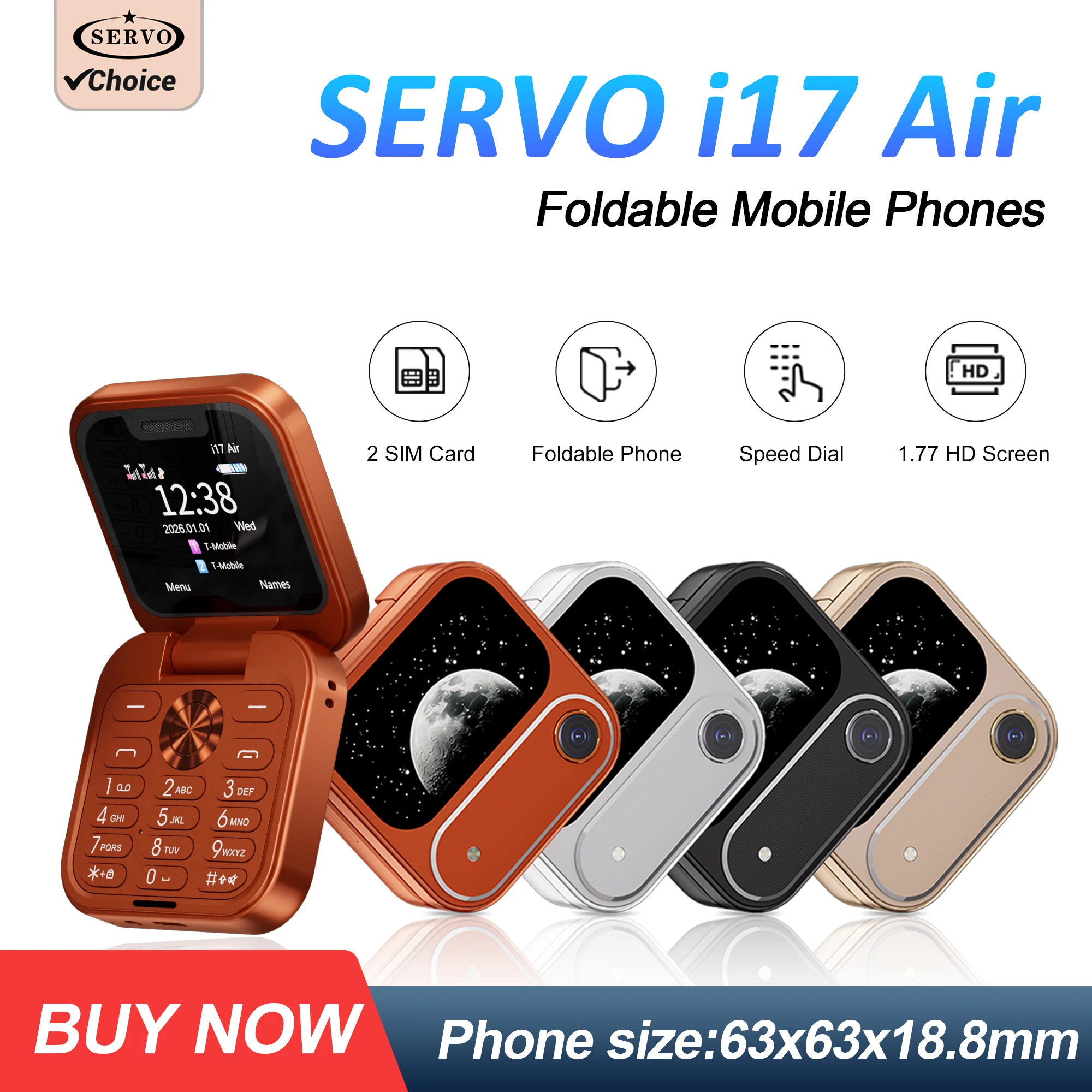 SERVO I17 Air Fold Mobile Phone 1.77’’Screen 2G Dual SIM Speed Dial Magic Voice Blacklist FM Radio Flashlight Foldable Cellphone