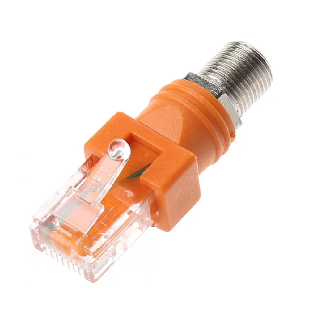 1Pc Orange Computer Cables RJ45 To RF Barrel Coupler Coaxial Coax Connector Adapter Converter F Female To RJ45 Male