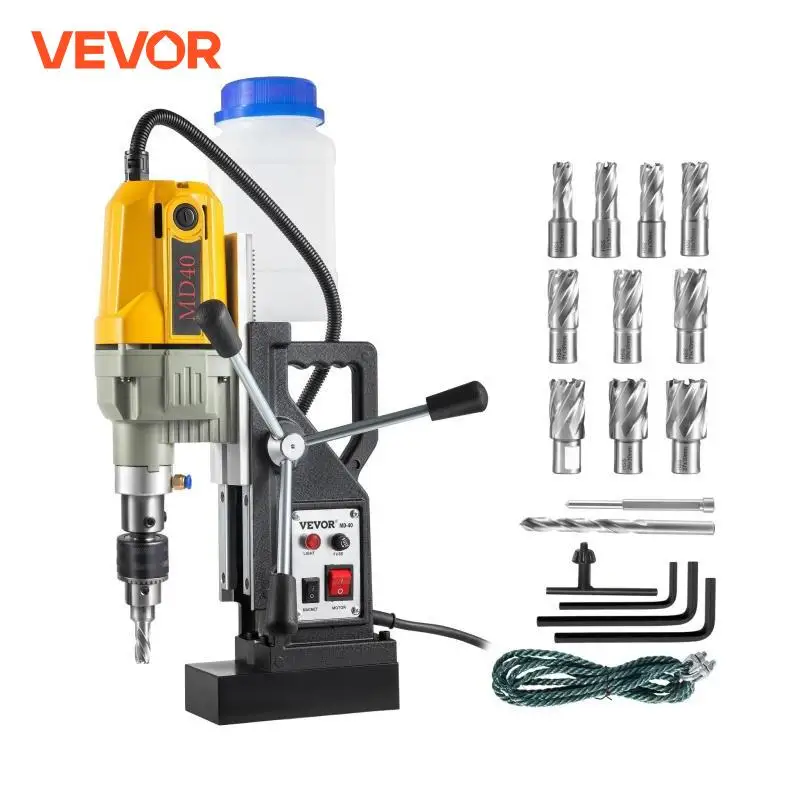 VEVOR 1100W Magnetic Drill Press 7/12 Bits 40mm Electric Mag Bench Tapping Drilling Rig Machine for Engineering Steel Structure