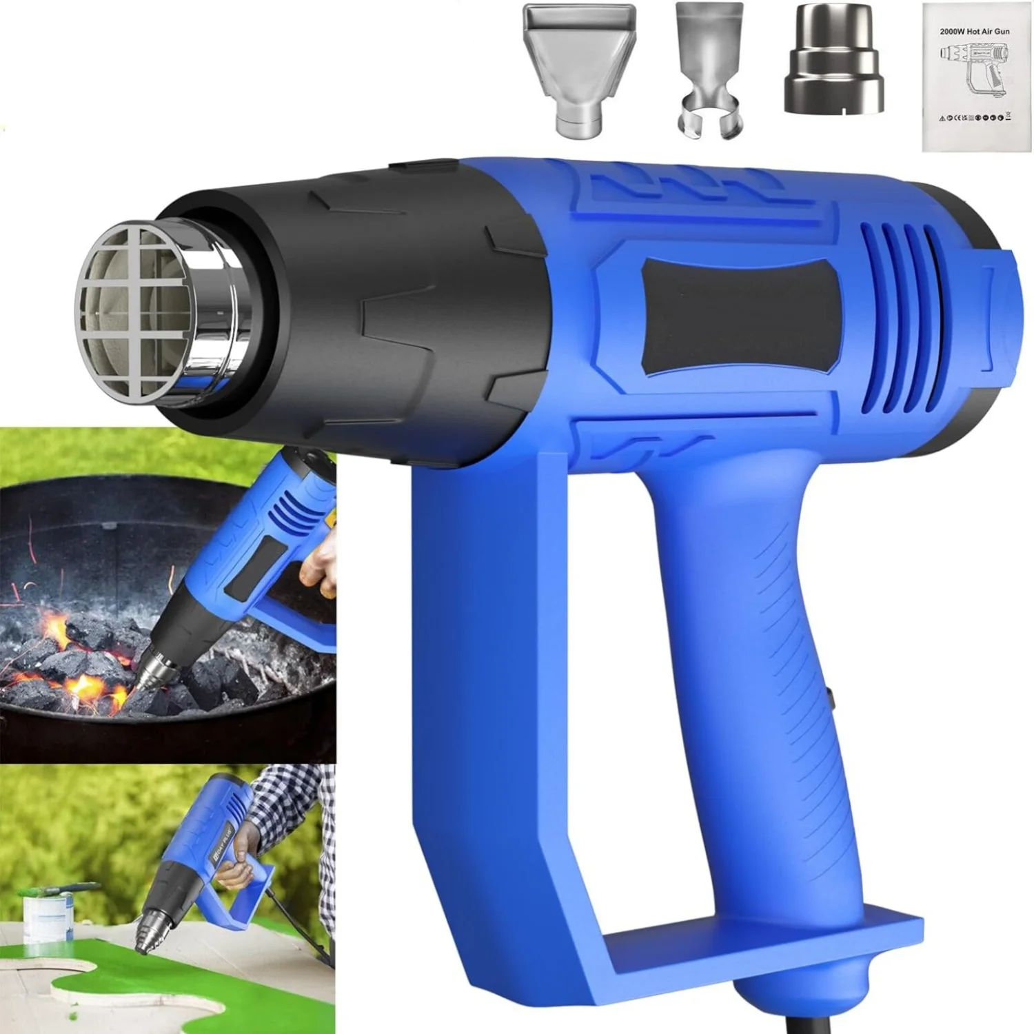 BRIEFNESS Electric Heat Gun Kit 2 temperature modes (300/600°C) Stripping Paint Defrosting and Shrinking Tubing 3 Nozzles