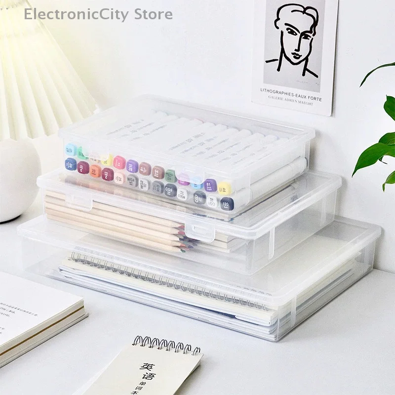 

A4 File Dust-proof Plastic Stationery Storage Case Storage Box Transparent Portable Document Organizer Office Desktop Supplies