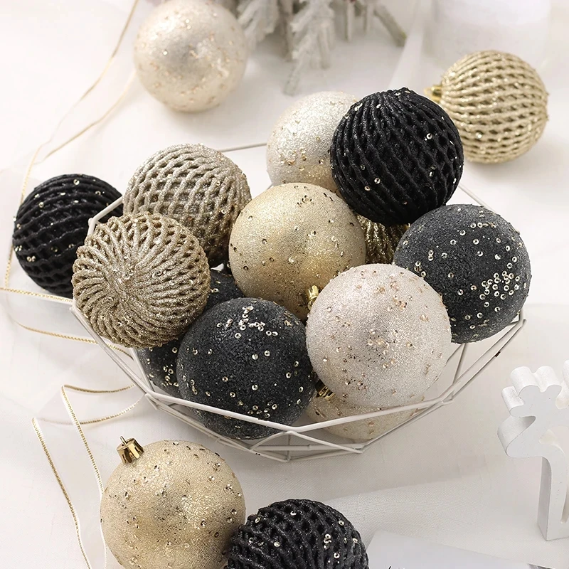 8cm / 12pcs Christmas Decorations Sequins Painted Christmas Ball Set Christmas Tree Hanging