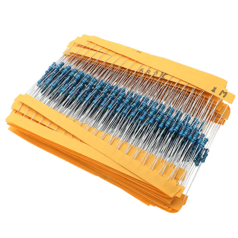 600pcs/set 30 Kinds 1/4W Resistance 1% Metal Film Resistor Pack Assorted Kit 1K 10K 100K 220ohm 1M Resistors
