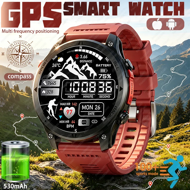

Новые умные часы с GPS-трекером для активного отдыха, 1,46-дюймовый HD-экран, Bluetooth-вызовы, компас, монитор здоровья, 100+ спортивных режимов, фитнес-трекер для мужчин