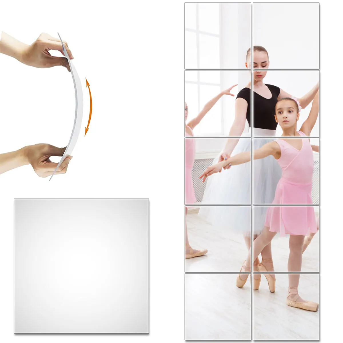 10Pcs Mirror Sheets Self Adhesive Non Glass Mirror 12 x 12 Inch Ultra-thin Flexible Mirror Stickers for Bedroom Closet Bathroom