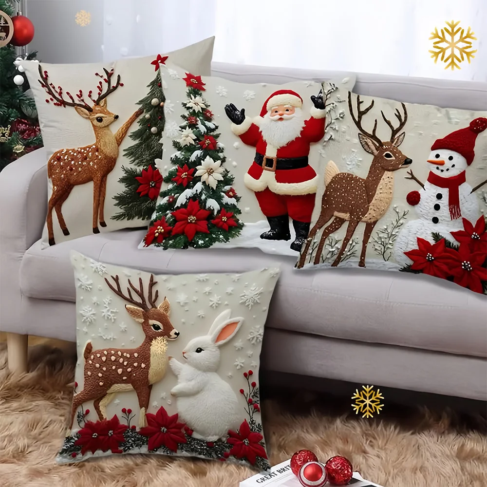 45x45 سنتيمتر عيد الميلاد وسادة تغطي أريكة وسادة الحالات سانتا كلوز ثلج الأيائل عطلة ديكور المنزل هدية