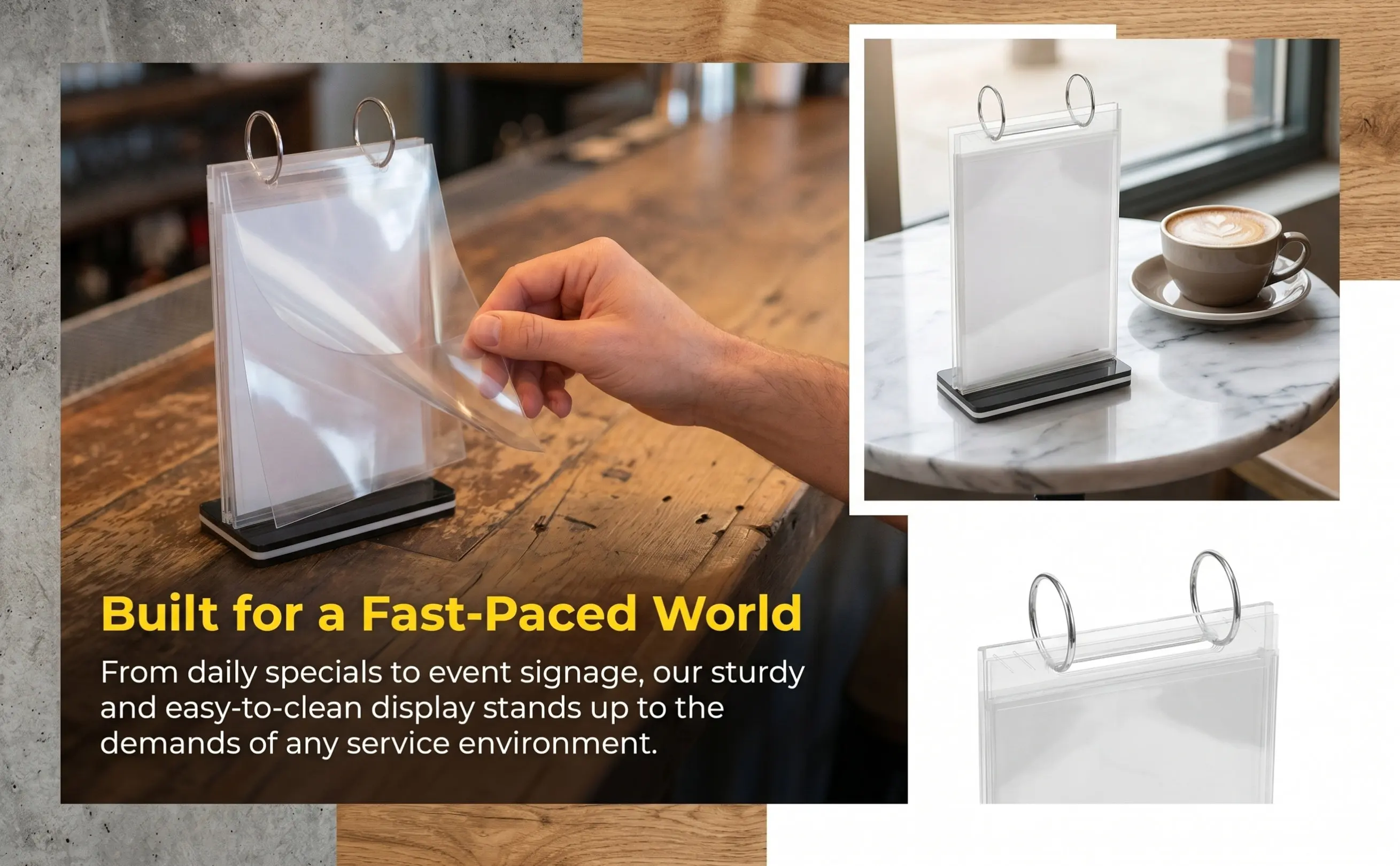 A6 Size Menu Display Stand PVC Material Smooth Safe Surface Stable Tabletop Menu Holder for Bars Cafes Shops Supermarkets