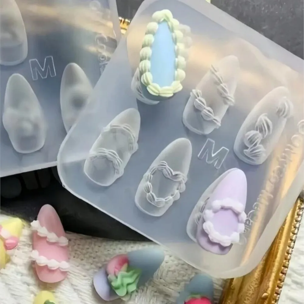 3D 조각 프렌치 케이크 크림 네일 실리콘 몰드 귀여운 크림 체인 투명 네일 템플릿 실리콘 조각 쥬얼리 네일 몰드