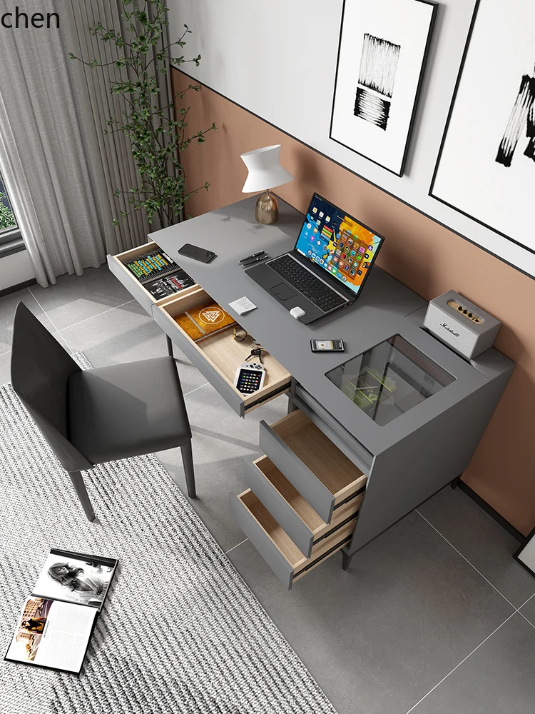 CZ  Minimalist Solid Wood Desk and Bookshelf Integrated Modern High-end Feel Study Room Special Combination Calligraphy Desk